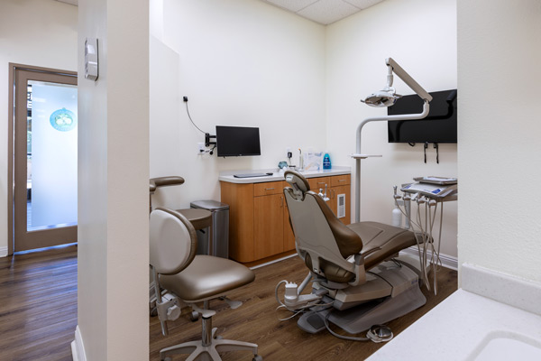 Back of dental chair in exam room at Higher Ground Dentistry in Upland, CA